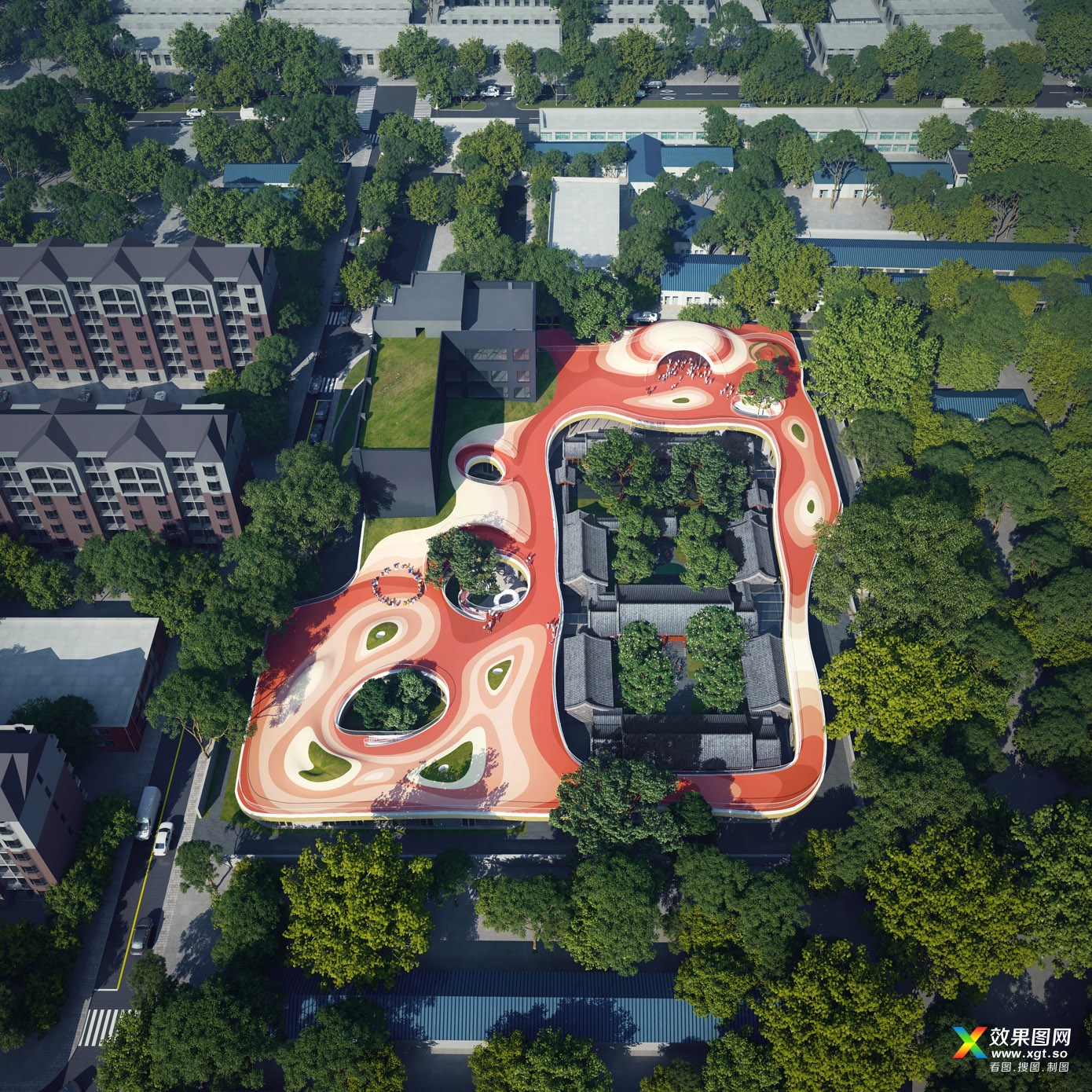 北京乐成四合院幼儿园方案设计（鸟瞰图）